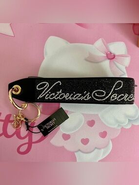Victoria's Secret Black Rhinestone Logo Keychain Wristlet